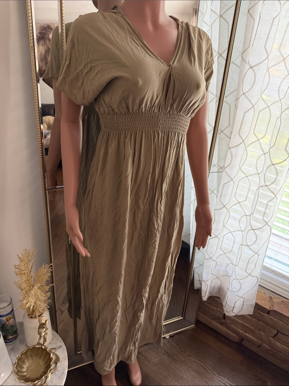 Michael Kors Olive Maxi Dress with Smocked Waist - Picture 3 of 5
